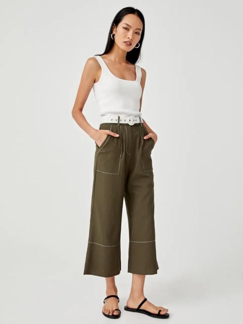 Love, Bonito Dark Olive Wide Leg Cropped Pants Culottes Size 4